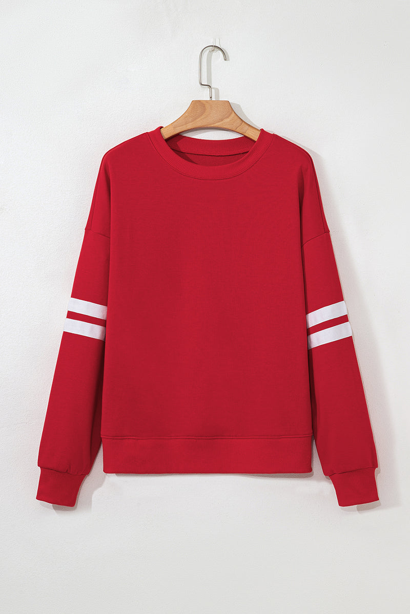 Hazel Blues® |  Evergreen Varsity Striped Detail Drop Shoulder Oversized Sweatshirt