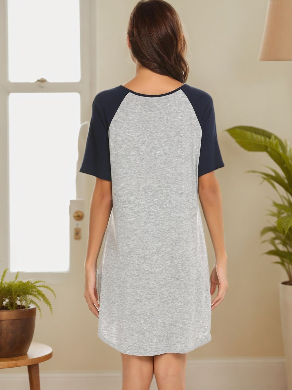 Hazel Blues® |  Round Neck Short Sleeve Contrast Lounge Dress