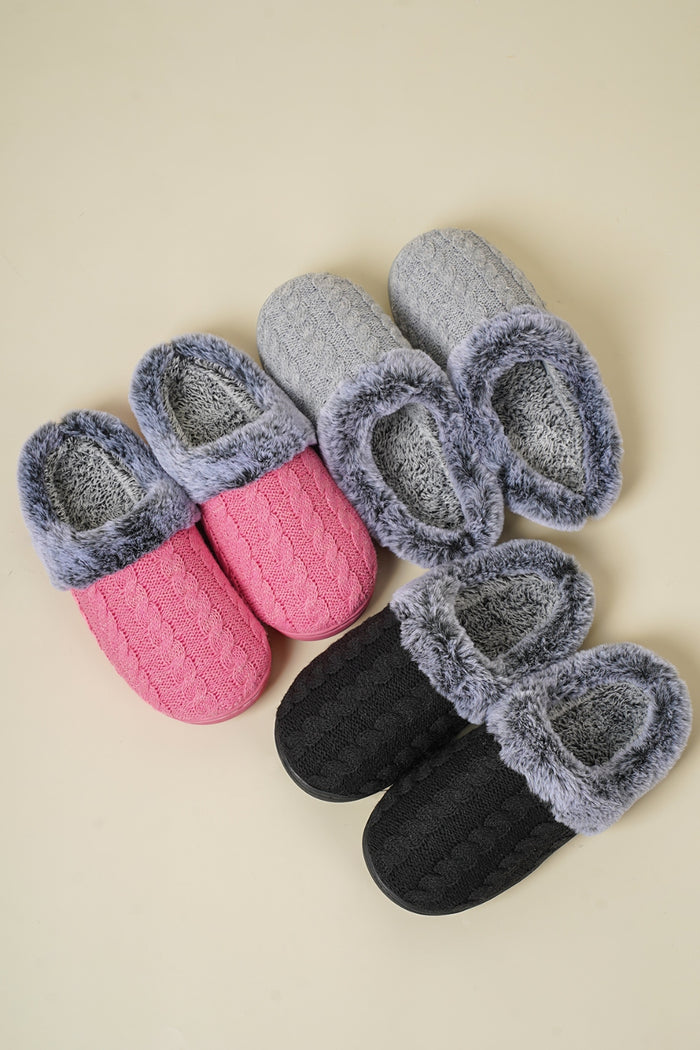 Hazel Blues® |  Cable-Knit Fluff Round Toe Slippers