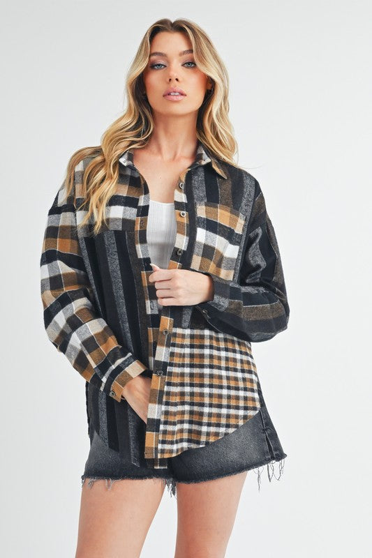 Hazel Blues® |  Aem+Co Curved Hem Plaid Button Up Shirt