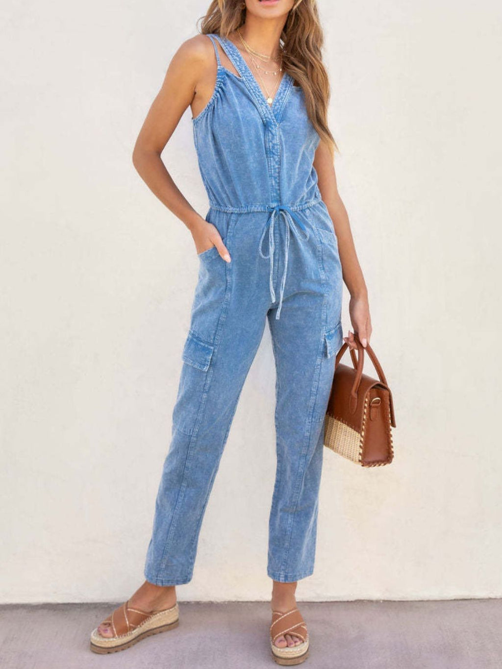 Hazel Blues® |  V-Neck Sleeveless Denim Jumpsuit