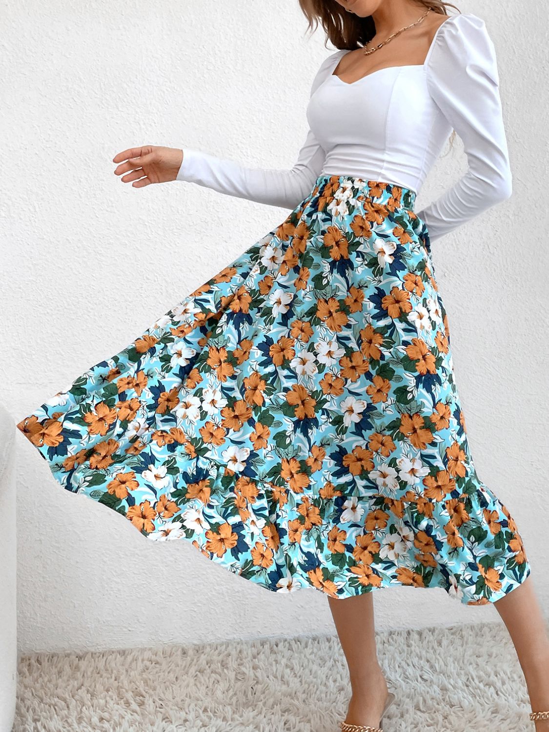 Hazel Blues® |  Printed Elastic Waist Midi Skirt