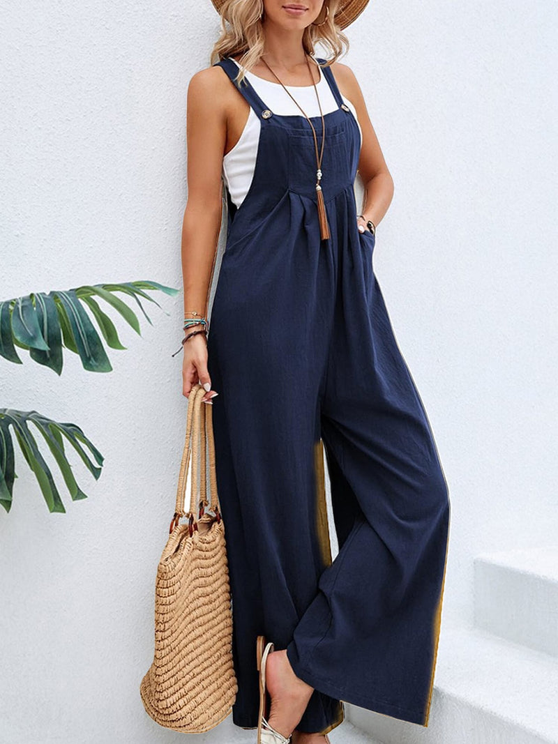 Hazel Blues® |  Square Neck Wide Strap Overalls