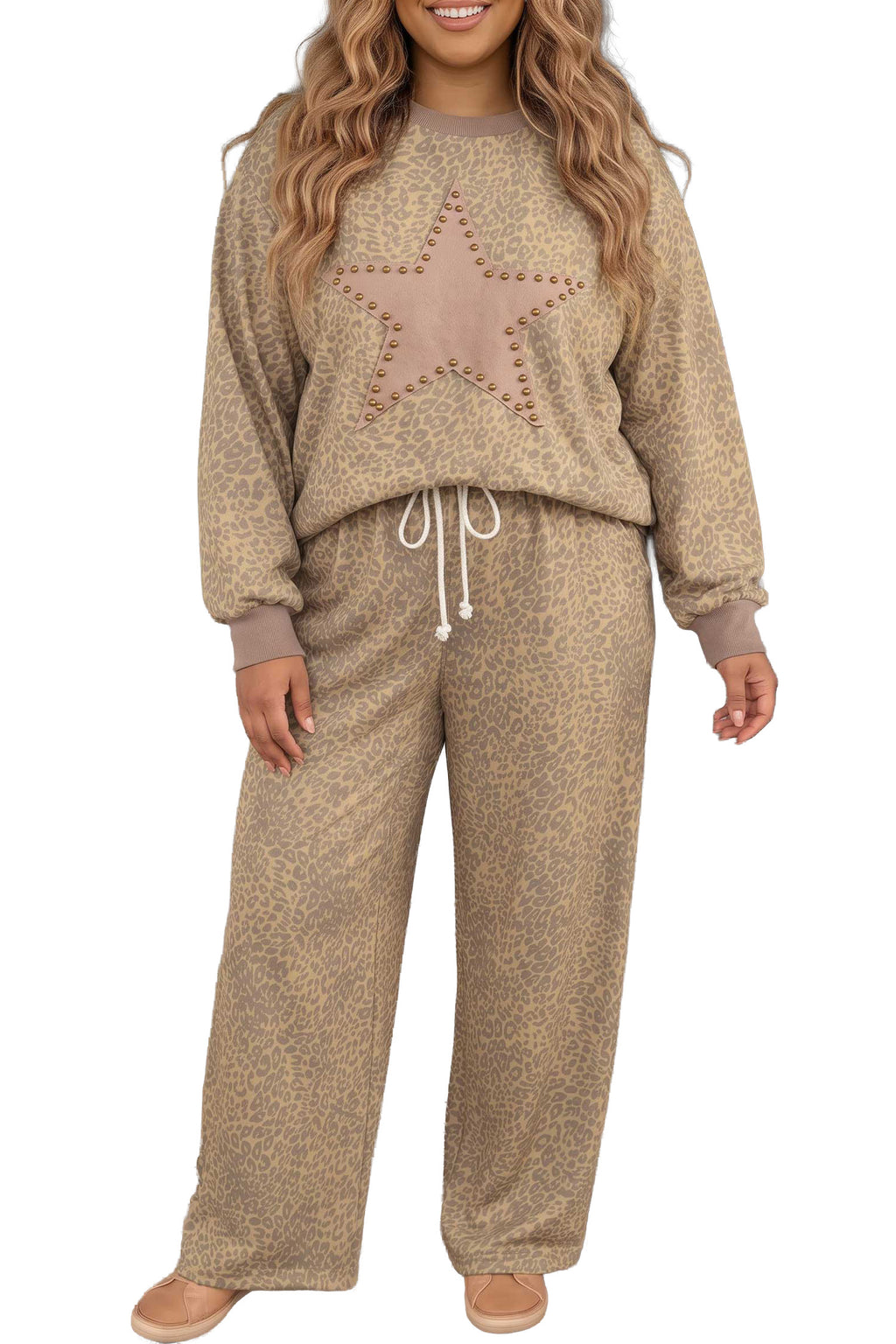 Lila Paige Khaki Star Leopard Patch Pants Set