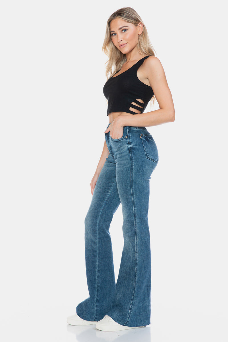 Hazel Blues® |  Judy Blue Tummy Control Cut Hem Flare Jeans