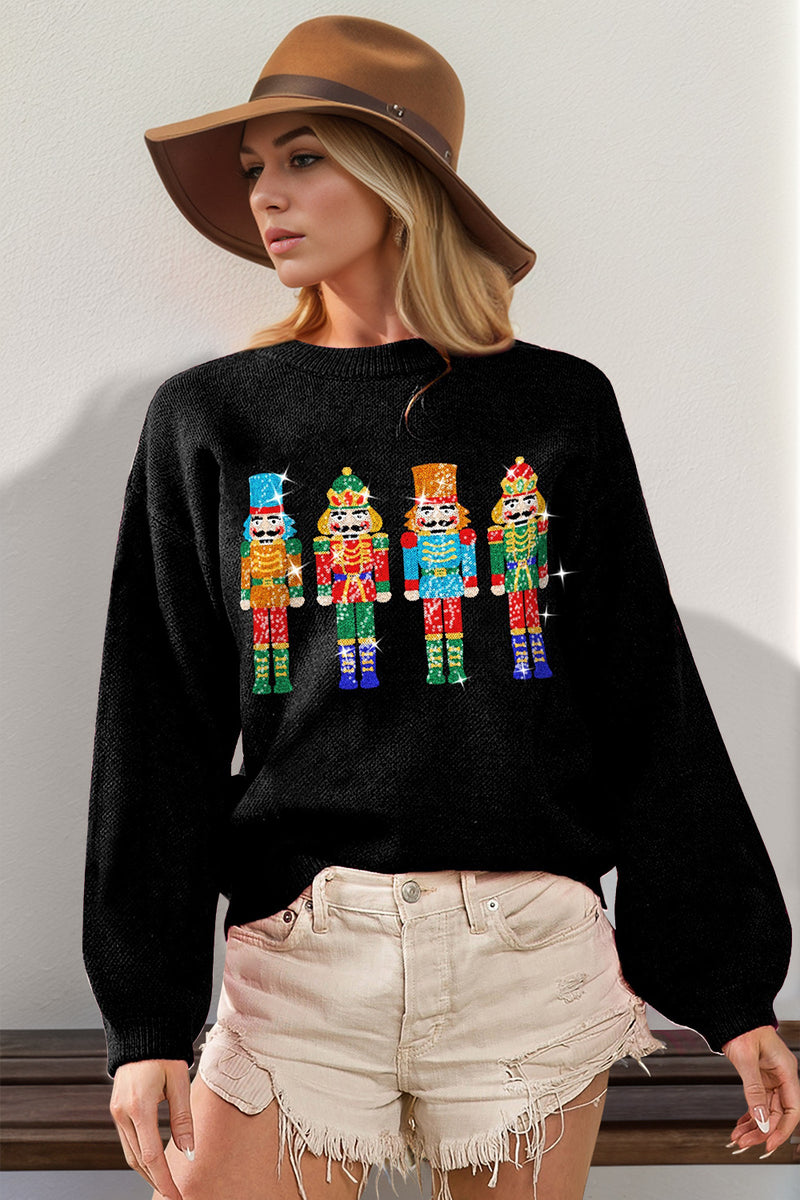 Hazel Blues® |  Double Take Sequin Nutcracker Long Sleeve Sweater