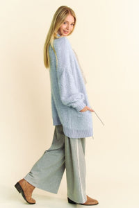 Hazel Blues® |  Davi & Dani Ribbed Hem Button Up Long Sleeve Cardigan