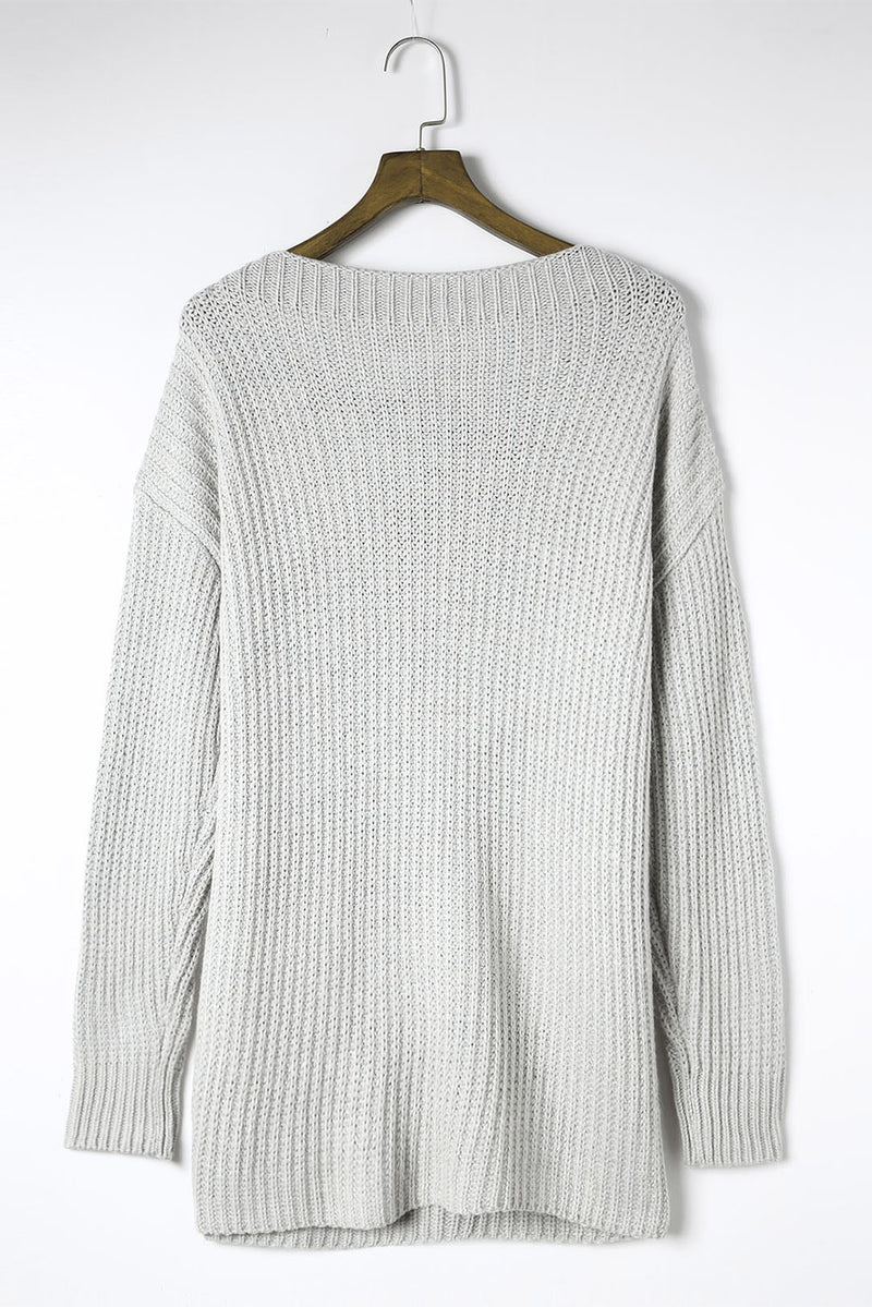 Hazel Blues® |  Side Slit Boat Neck Long Sleeve Sweater