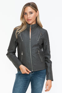 Hazel Blues® |  Snobbish Faux Leather Zip Up Mock Neck Jacket