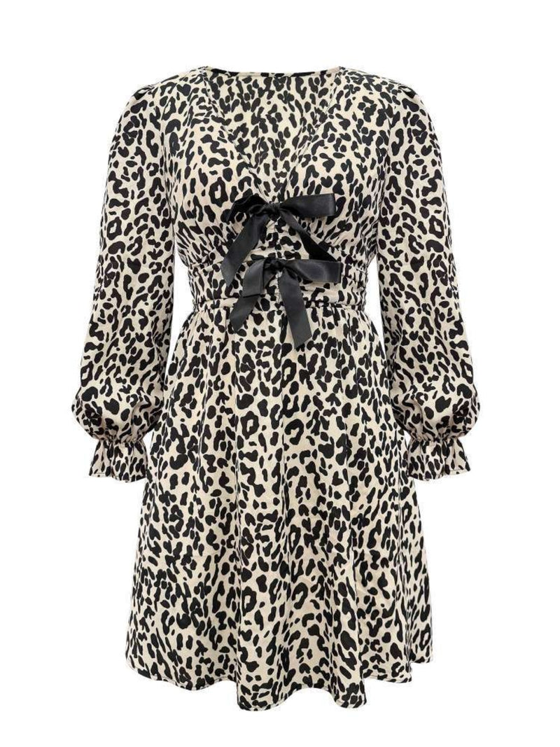 Hazel Blues® |  Leopard V-Neck Flounce Sleeve Dress