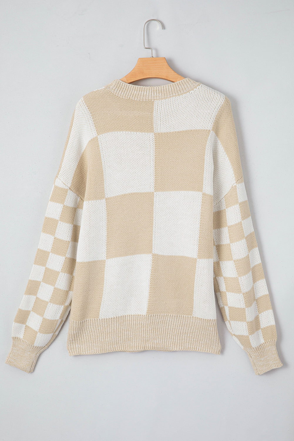 Hazel Blues® |  Checkered Round Neck Drop Shoulder Sweater