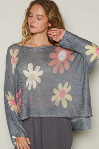 Hazel Blues® |  POL Flower Dropped Shoulder Long Sleeve Knit Top