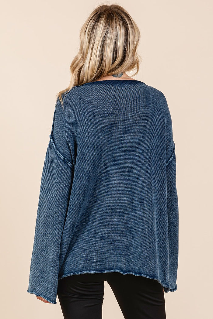 Hazel Blues® |  Mittoshop Mineral Wash Patch Pocket Cut Edge Sweater