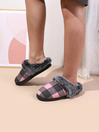 Hazel Blues® |  Plaid Furry Round Toe Flat Slippers