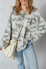 Hazel Blues® |  Multicolour Retro Camouflage Print Exposed Seam Patchwork Drop Shoulder Sweatshirt