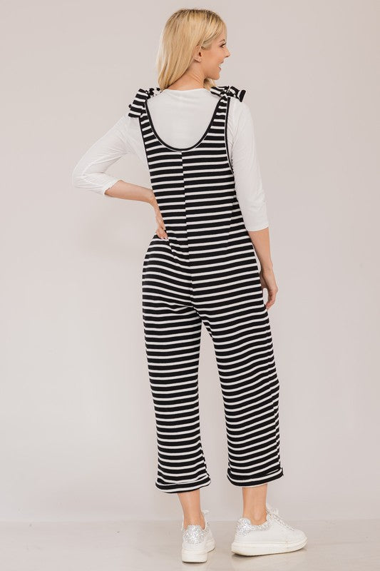 Hazel Blues® |  Celeste Striped Scoop Neck Overalls with Pockets