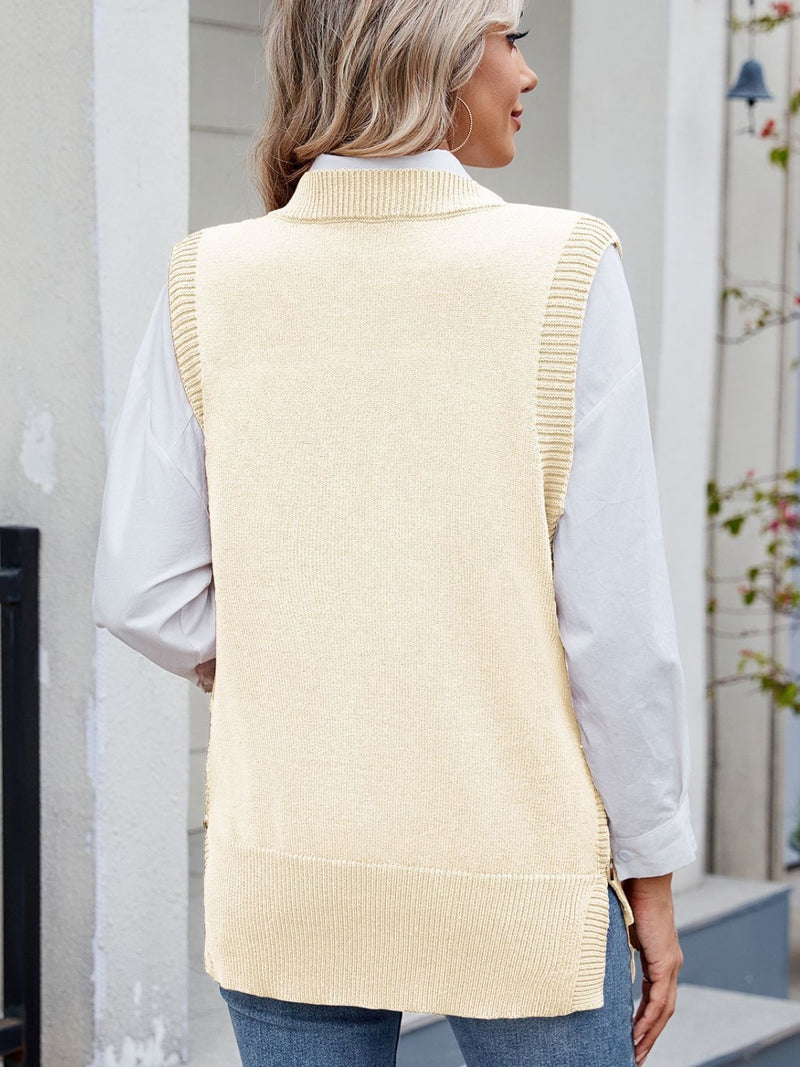 Hazel Blues® |  Buttoned Round Neck Sweater Vest