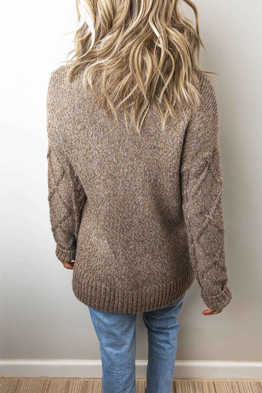 Lila Rose Khaki Cable-Knit Mock-Neck Sweater