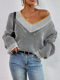 Hazel Blues® |  Striped V-Neck Long Sleeve Sweater