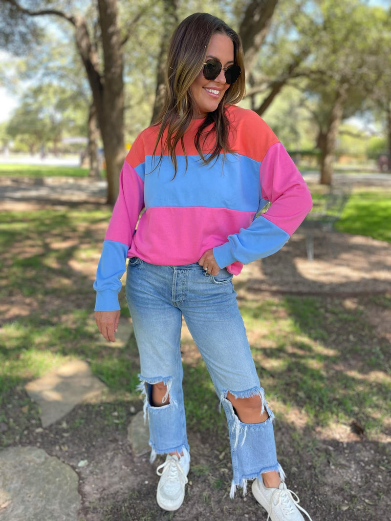 Hazel Blues® |  Finnley Colorblock Pullover in Four Colors
