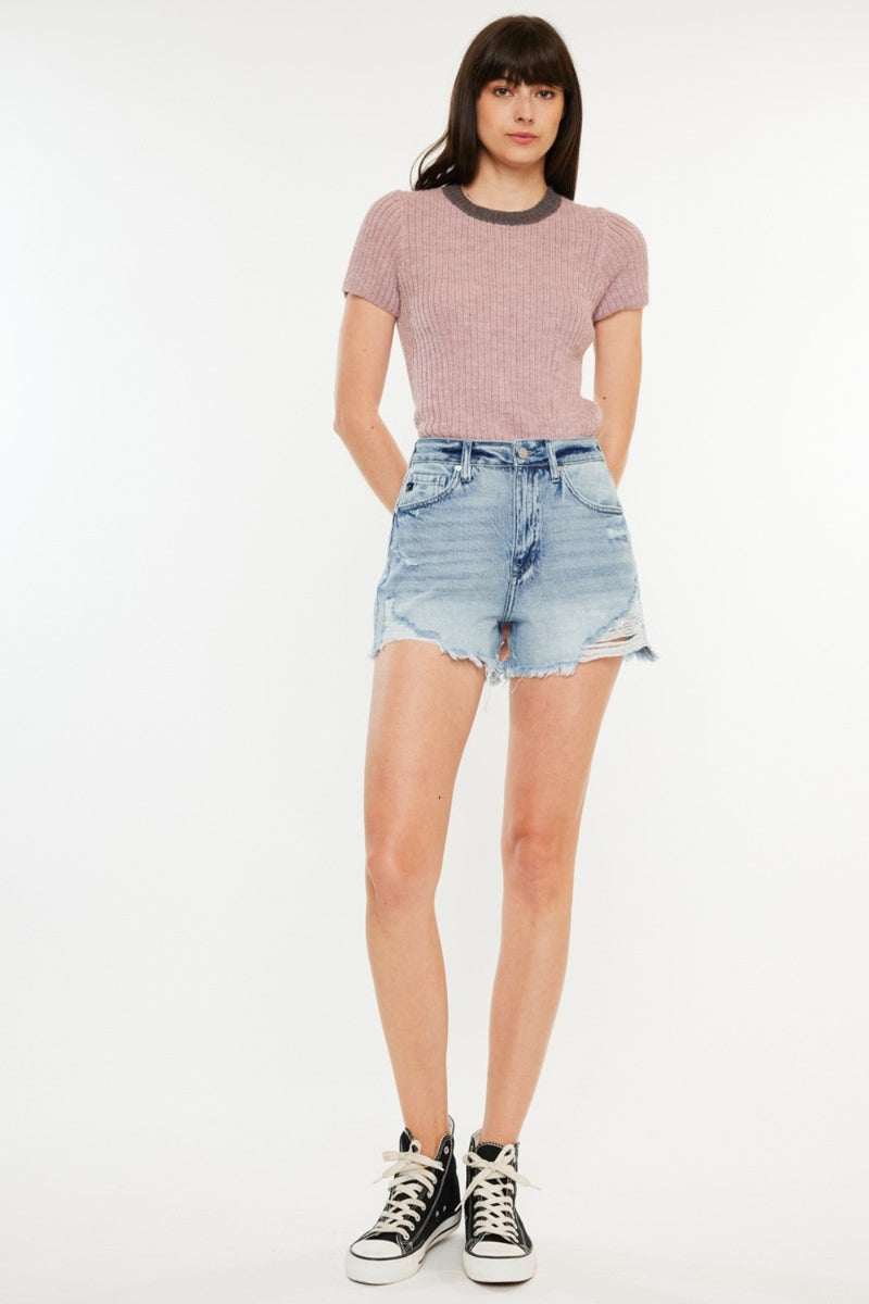 Hazel Blues® |  Kancan Distressed High Waist Denim Shorts with Pockets