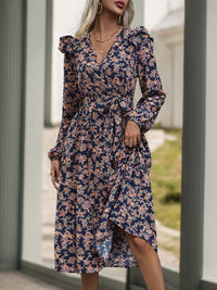 Hazel Blues® |  Printed Surplice Long Sleeve Midi Dress