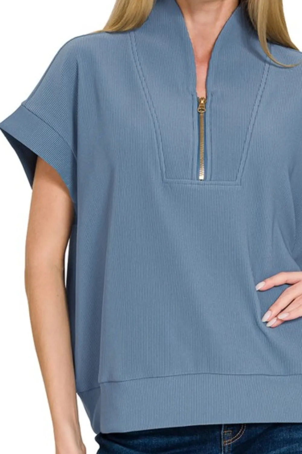 Zenana Ribbed High Neck Half Zip Top – Hazel Blues®