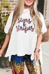 Hazel Blues® |  White Sequin stars & stripes Graphic Drop Shoulder Loose T Shirt