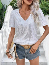 Hazel Blues® |  Sequin Round Neck Short Sleeve Top