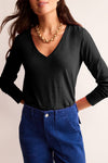 Hazel Blues® |  Black Solid Color V Neck Long Sleeve Stretchy Top