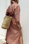 Hazel Blues® |  Slit Printed Collared Neck Three-Quarter Sleeve Midi Shirt Dress