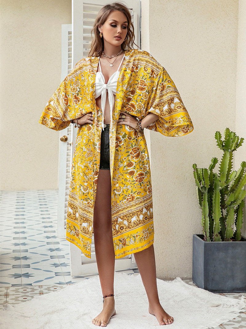 Hazel Blues® | Printed Open Front Longline Cardigan