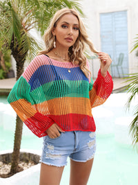 Hazel Blues® |  Color Block Openwork Boat Neck Cover Up