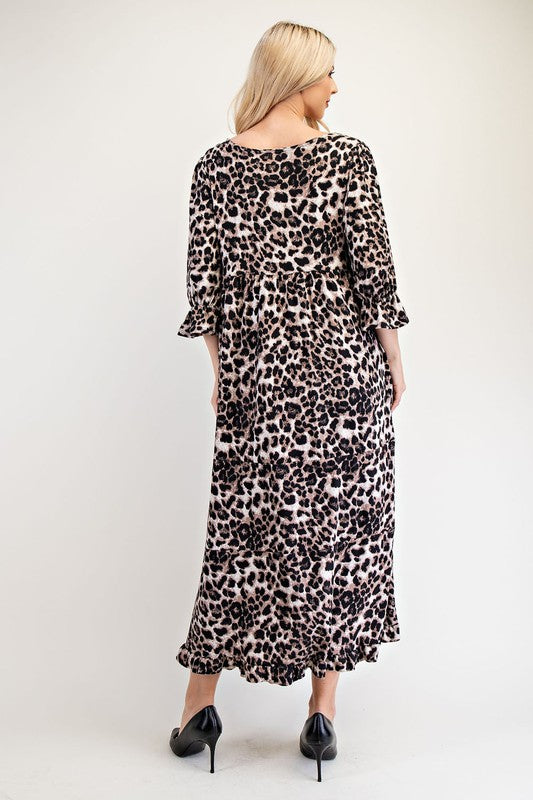 Hazel Blues® |  Celeste Leopard Round Neck Flounce Sleeve Dress