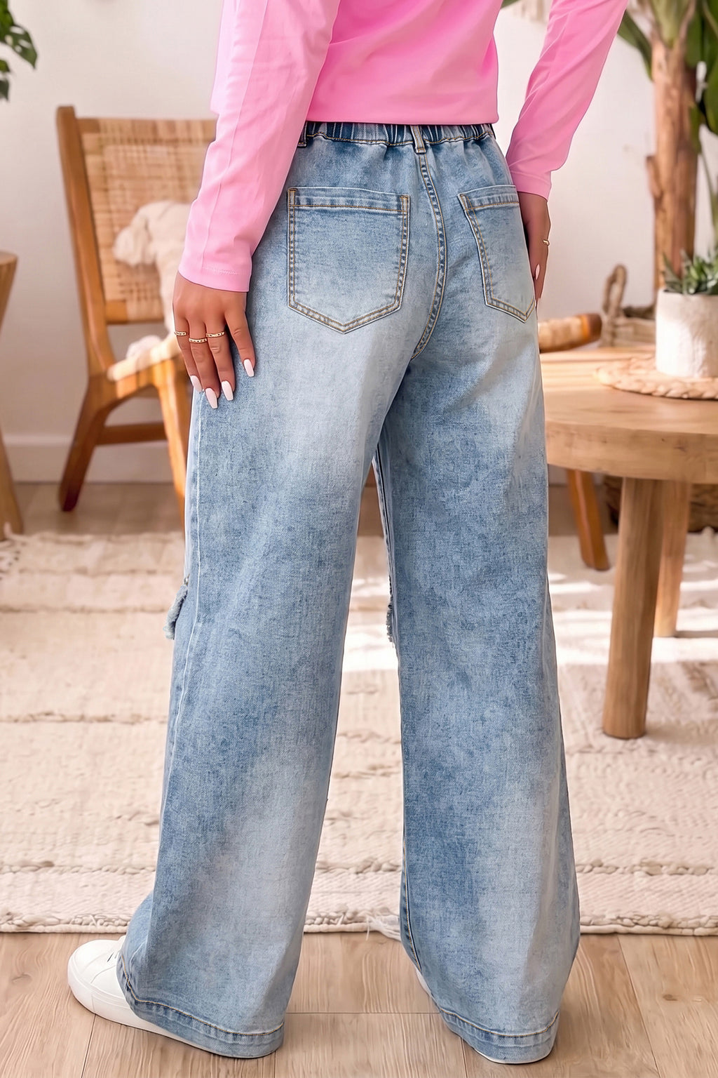 Magnolia Sage Blue Studded Wide-Leg Jeans