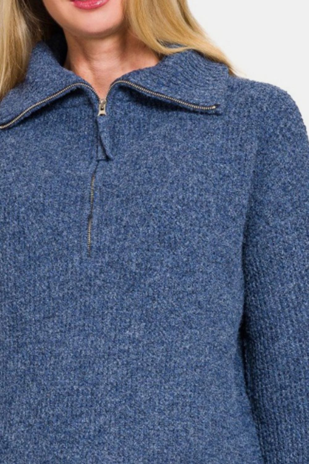 Hazel Blues® |  Zenana Half Zip Long Sleeve Sweater