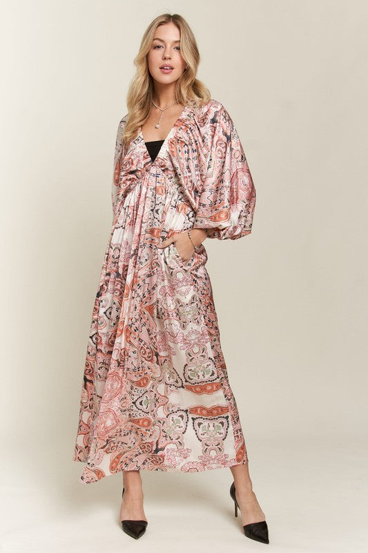 Hazel Blues® |  ADORA Printed V-Neck Batwing Sleeve Dress