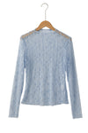Hazel Blues® |  Ashleigh Blue Sheer Floral Lace Long Sleeve Slim Fit Top