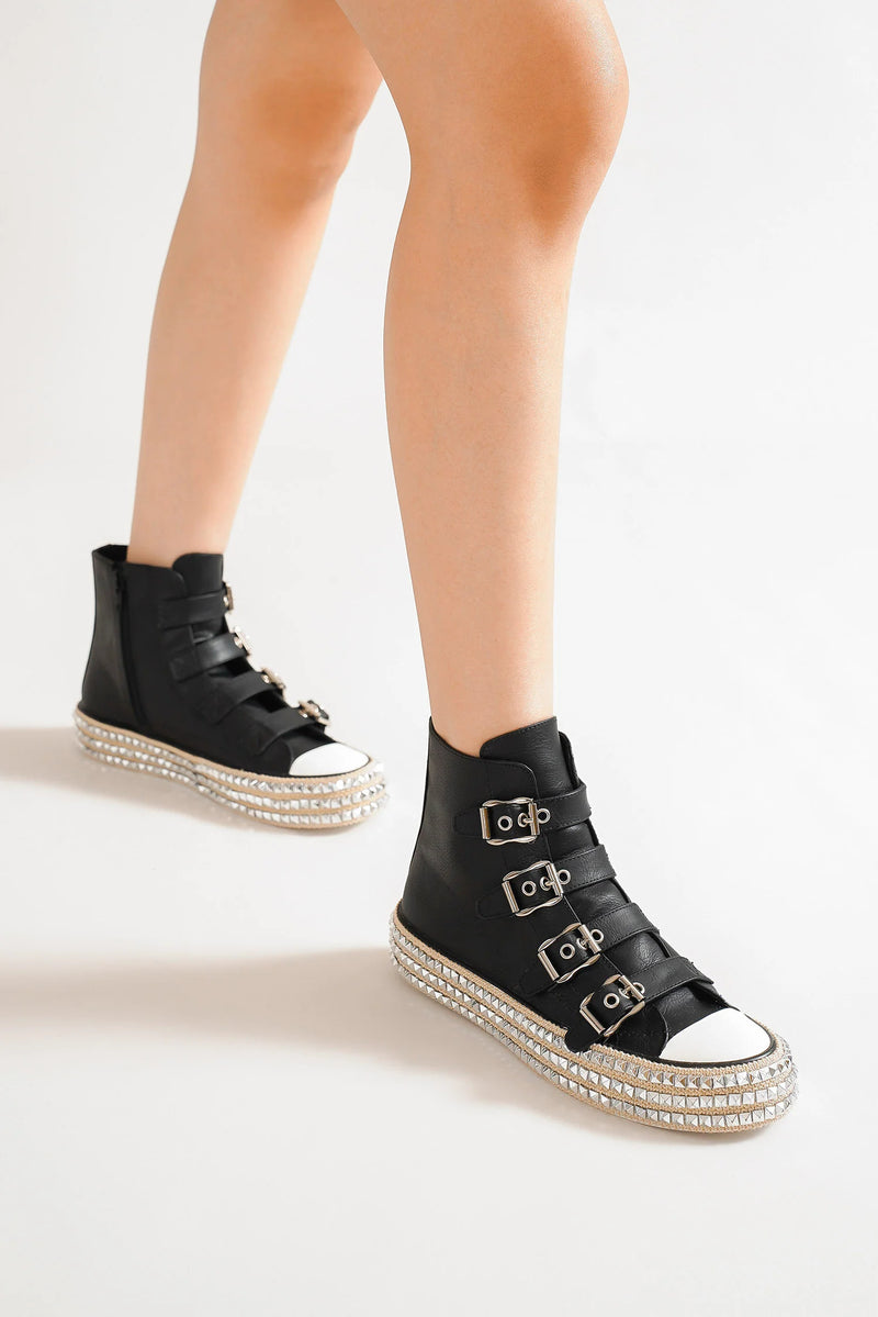 Hazel Blues® |  Beast Fashion Multi-Buckle Straps Studded Platform Sneakers