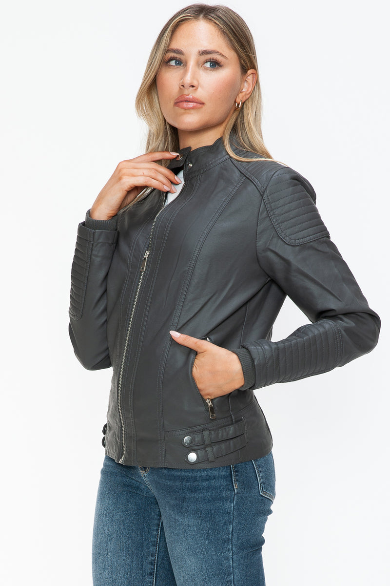 Hazel Blues® |  Snobbish Faux Leather Biker Jacket with Side Zip Pockets