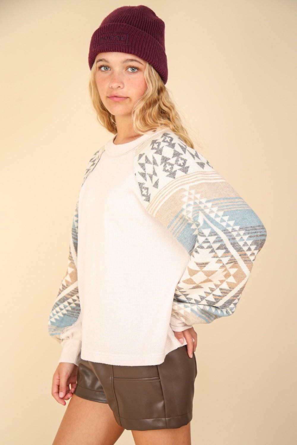 Hazel Blues® |  VERY J Printed Long Sleeve Round Neck Knit Top