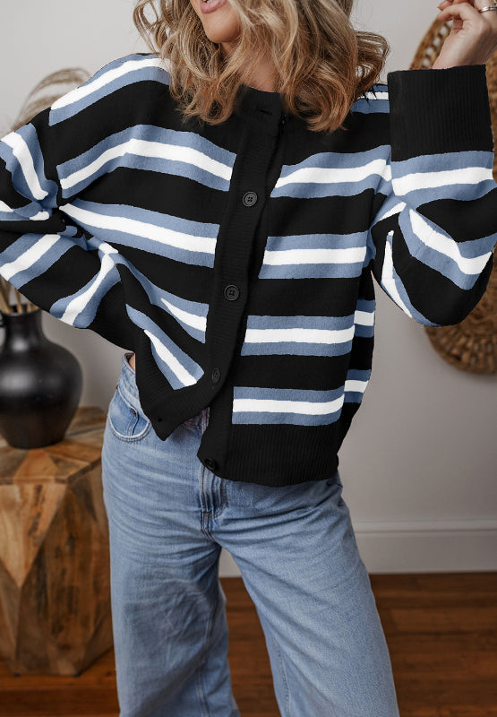 Hazel Blues® |  Striped Button Down Long Sleeve Cardigan