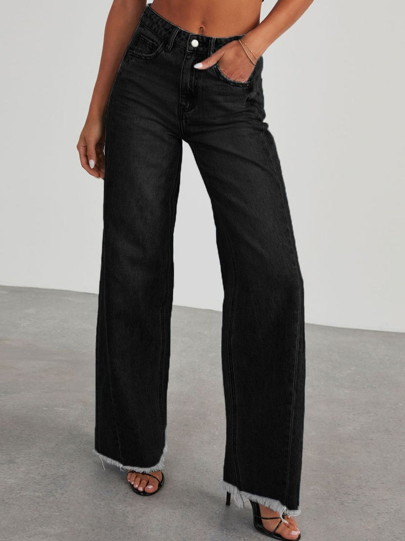 Hazel Blues® |  Raw Hem Wide Leg Jeans with Pockets