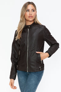 Hazel Blues® |  Snobbish Faux Leather Biker Jacket with Side Zip Pockets