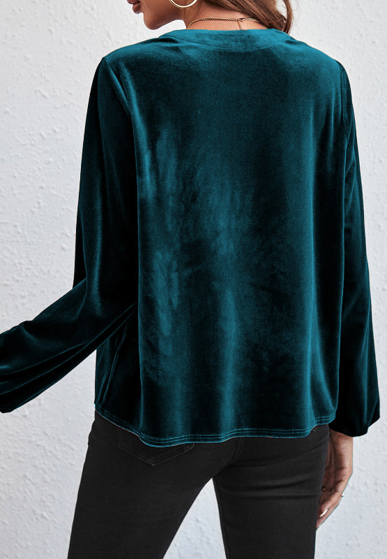 Hazel Blues® |  Notched Long Sleeve Velvet Top