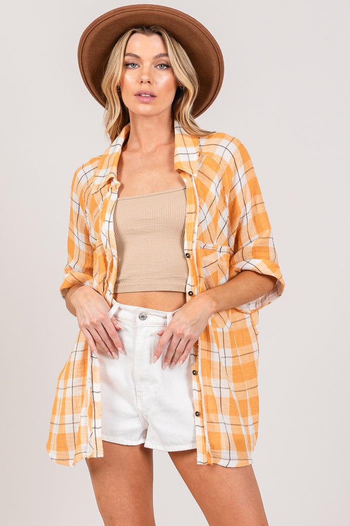 Hazel Blues® |  SAGE + FIG Plaid Button Up Side Slit Shirt