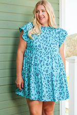 Hazel Blues® | Ruffled Leopard Cap Sleeve Mini Dress
