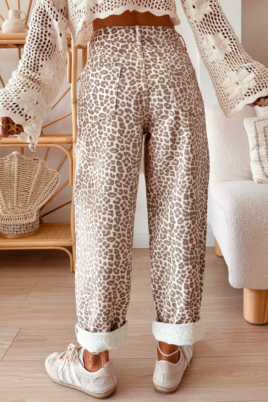 Gray Leopard High-Rise Relaxed Jeans