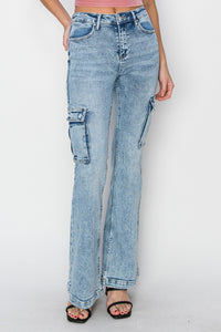 Hazel Blues® |  RISEN High Rise Cargo Flare Jeans