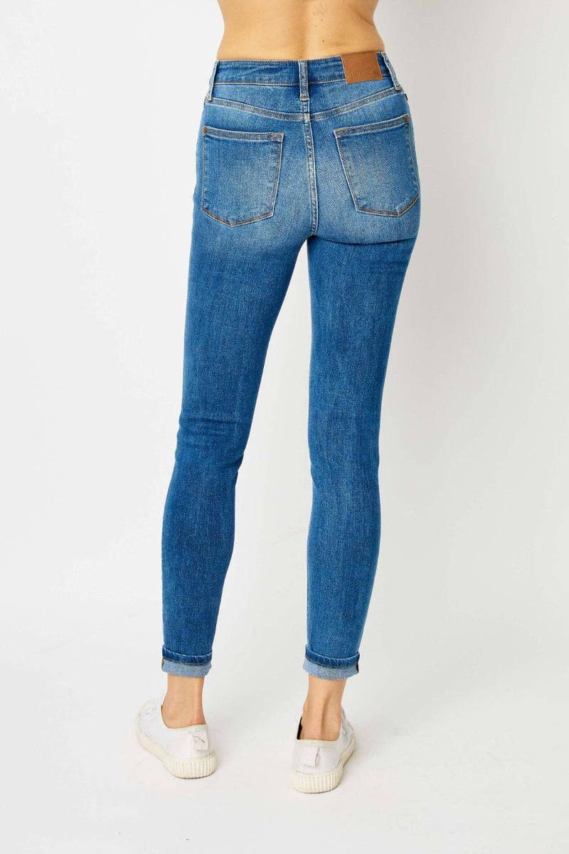 Judy Blue Dark Wash Cuffed Skinny Jeans